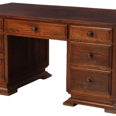 A LARGE FRENCH OAK DOUBLE PEDESTAL DESK IN THE MANNER OF CHARLES DUDOUT C 1940 HAVING A NICELY