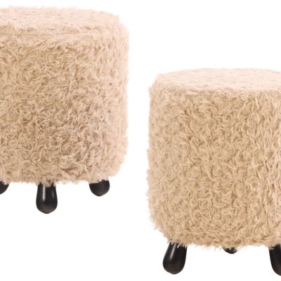 PAIR OF UPHOLSTERED STOOLS IN THE MANNER OF JEAN ROYERE COVERED IN FAUX FUR FABRIC,