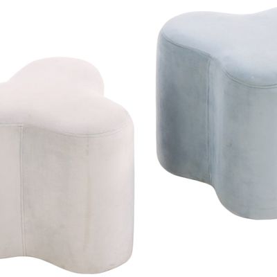 A PAIR OF UPHOLSTERED CLOUD FORM STOOLS.