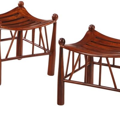 PAIR OF EGYPTIAN REVIVAL THEBES STOOLS MADE FROM A VERY DENSE MAHOGANY WITH GREAT COLOR.