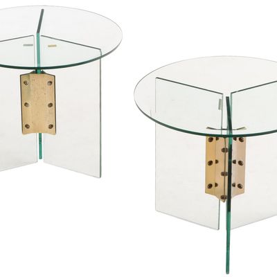 PAIR OF BRASS AND GLASS END TABLES C 1970.