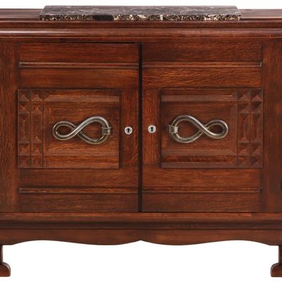 FRENCH OAK AMD MARBLE SIDEBOARD C 1940 IN THE MANNER OF CHARLES DUDOUYT.
