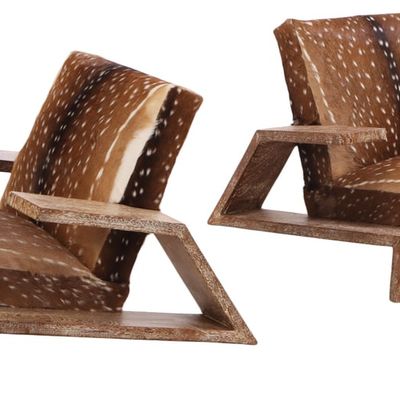 PAIR OF CERUSED OAK AND DEER HIDE ARM CHAIRS IN THE MANNER OF JEAN-MICHEL FRANK. THIS DESIGN WAS