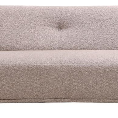 A CB2 LEONNE CURVED BOUCLE UPHOLSTERED SOFA.