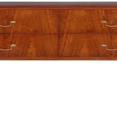 FLAME MAHOGANY FOUR DRAWER DRESSER IN THE MANNER OF ICO PARISI C 1950.