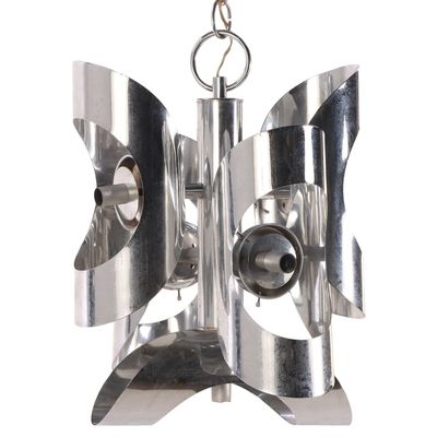 MID CENTURY MODERN ITALIAN CHROME CHANDELIER HAVING FIVE FIXTURES C. 1960