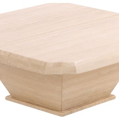 FRENCH OR ITALIAN TRAVERTINE COFFEE TABLE HAVING A TOP THAT OPENS TO REVEAL STORAGE C 1975.