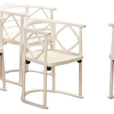 JOSEF HOFFMANN; J & J KOHN. AUSTRIA C 1905. FOUR BENTWOOD PAINTED ARM CHAIRS.