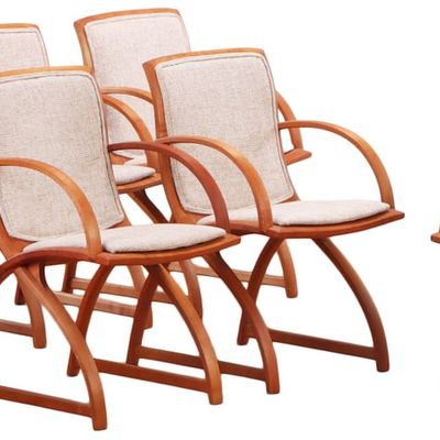 SIX SWEDISH BENTWOOD UPHOLSTERED ARM CHAIRS C 1985.