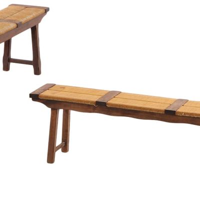 PAIR OF FRENCH OAK AND RUSH BRUTALIST STYLE BENCHES C 1960.