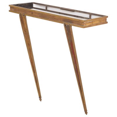 SOLID BRASS ART DECO CONSOLE TABLE C 1940. LACKING A GLASS TOP.
