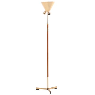 BRASS PLATE AND WOOD ADJUSTABLE FLOOR LAMP C 1950.