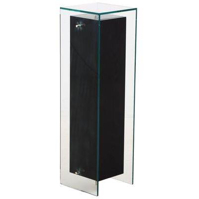 AN EBONIZED WOOD AND GLASS PEDESTAL CABINET ATTRIBUTED TO ROCHE BOBOIS.