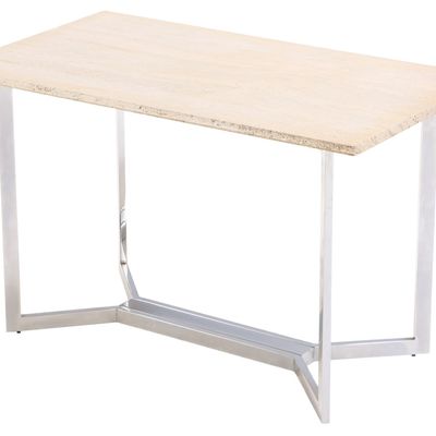 FRENCH CHROME TABLE HAVING A TRAVERTINE TOP C 1970.