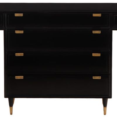 UNUSUAL EBONIZED DRESSER WITH DESK APPLICATION AND BRASS HARDWARE OR CAN BE USED AS A SERVER