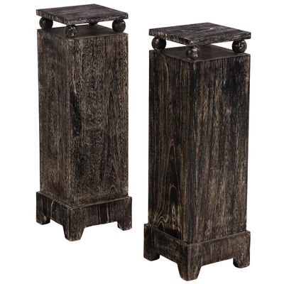 PAIR OF CERUSED OAK PEDESTALS RESTING ON SPHERES.
