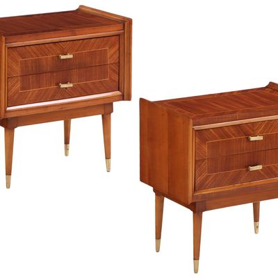 PAIR OF MAHOGANY TWO DRAWER NIGHT STANDS WITH INLAY C 1950.