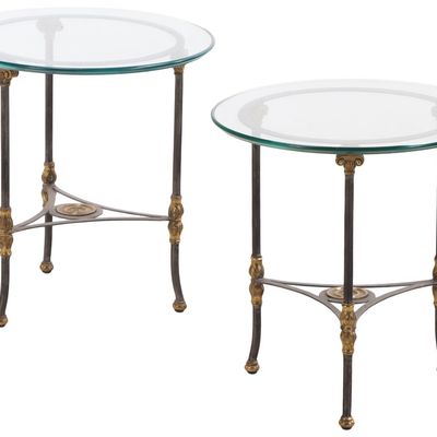 PAIR BRASS AND STEEL GLASS TOP TABLES C 1975.