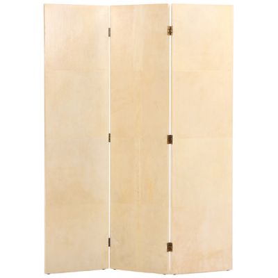 THREE PANEL PARCHMENT COVERED ROOM DIVIDER IN THE MANNER OF JEAN-MICHEL FRANK,.
