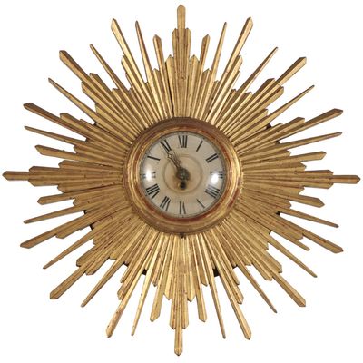 CARVED AND GILTWOOD STARBURST WALL CLOCK C 1950