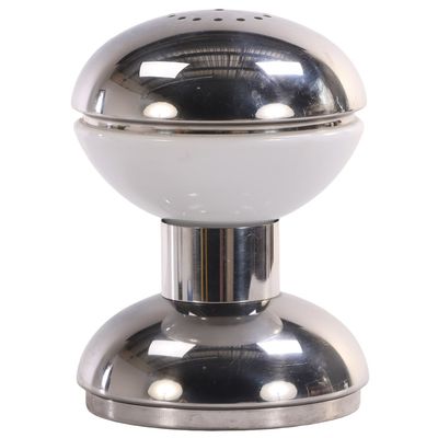 GOFFREDO REGGIANI FOR ILLUMINAZIONE ATOMIC ERA CHROME TABLE LAMP WITH GLASS SHADE INSERT C 1960