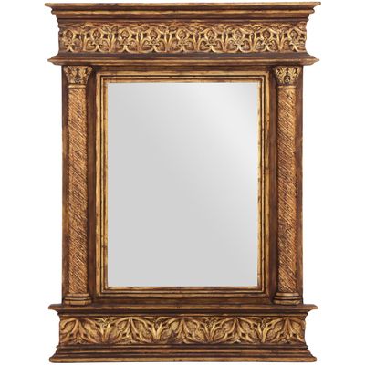 SPANISH CARVED AND GILTWOOD MIRROR WITH TWIST COLUMNS C 1940.