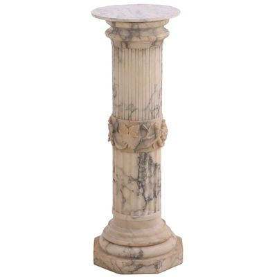 ALABASTER PEDESTAL HAVING LEAF AND BERRY CARVINGS C 1930.