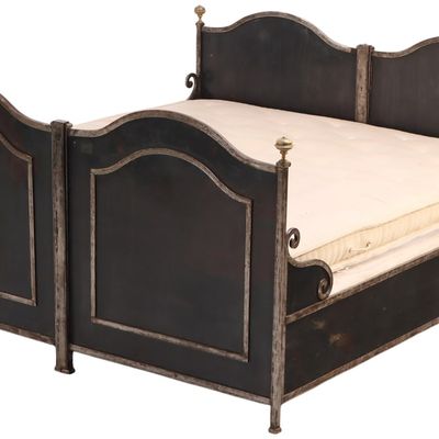 FRENCH IRON AND BRASS BED C 1860. BED CAN BE USED AS A KING ( AS SHOWN) OR SPLIT INTO A PAIR OF