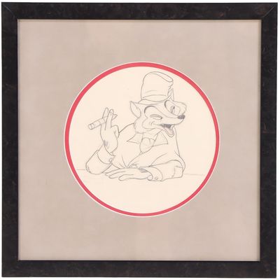 ORIGINAL WALT DISNEY'S PINOCCHIO PRODUCTION DRAWING OF J. WORTHINGTON FOULFELLOW, BLACK AND