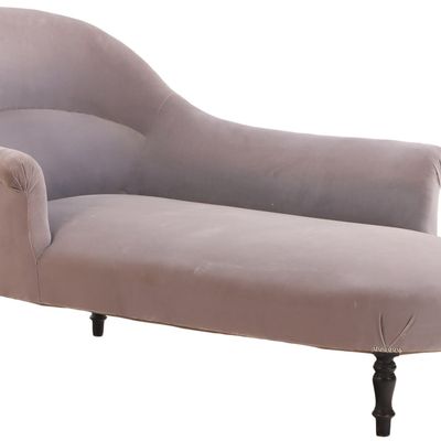 FRENCH NAPOLEON III CHAISE LOUNGE C 1870 RESTING ON EBONIZED TURNED FEET.