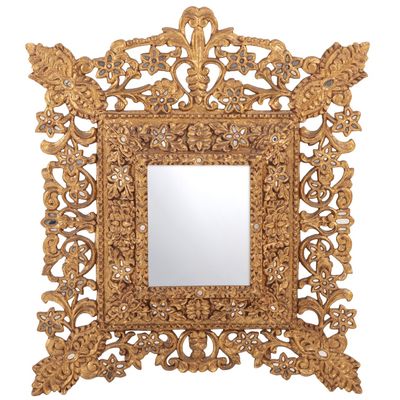 SPANISH CARVED AND GILTWOOD MIRROR WITH SMALL INSET MIRROR PANELS C 1960.