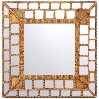 GILTWOOD MIRROR HAVING A MOSAIC MIRRORED BORDER.