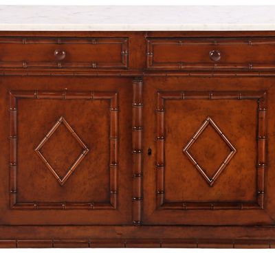 BIRDSEYE MAPLE FAUX BAMBOO MARBLE TOP CABINET HAVING TWO DRAWERS OVER TWO DOORS C 1900.