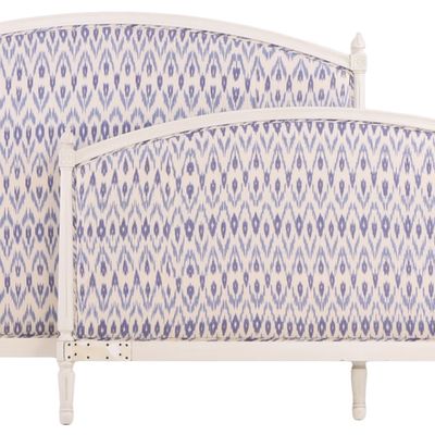 PAINTED LOUIS XVI STYLE QUEEN SIZE BED WITH TWO PIECE BOXSPRING.