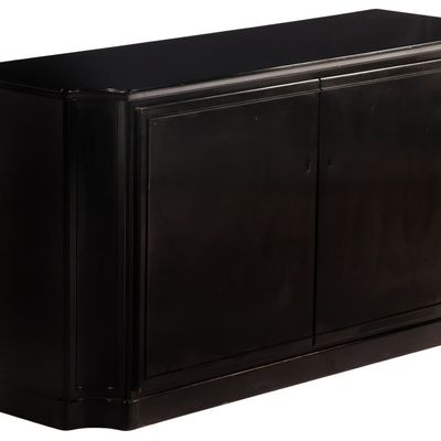 EBONIZED MAHOGANY BAR CABINET HAVING TWO DOORS AND PULL OUT SLIDES C 1950.