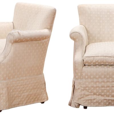 PAIR OF UPHOLSTERED LOUNGE CHAIRS C 1950.