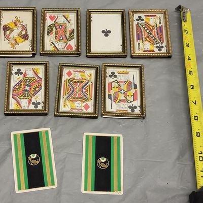 vtg antique poker cards framed 3 1/2" x 2 1/4" 7pc