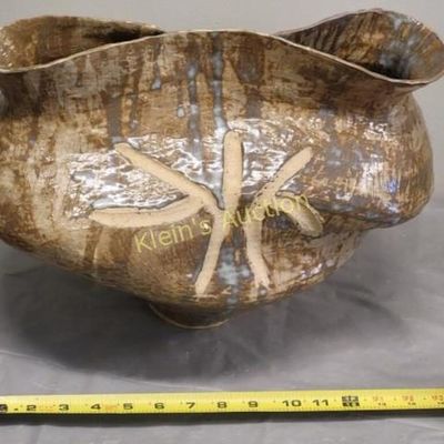 vtg studio pottery asain motif 15" wide