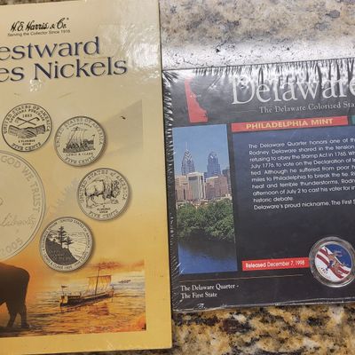 Delaware colorized state quarter & westward nickel