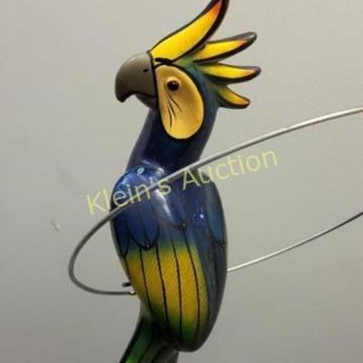 folk art vtg ceramic parrot on circle perch