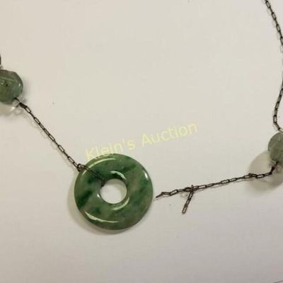 rare jade & sterling antique necklace Peace donut!