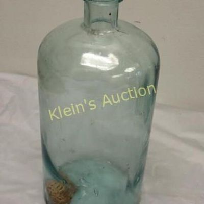 antique aqua glass apothecary bottle 10"