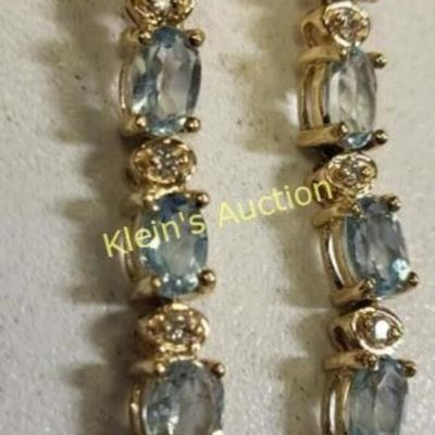 10K gold diamond & topaz drop earrings w/ coa