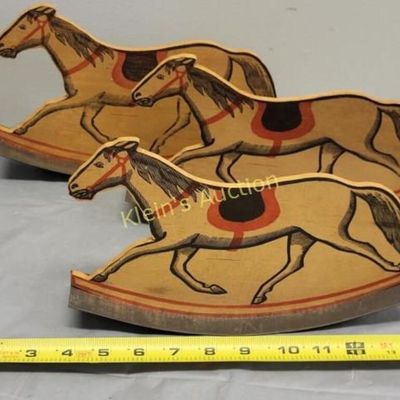 3 antique wood folk art rocking horses