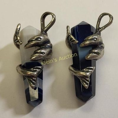 2 dolphins sterling silver & gemstone pendants