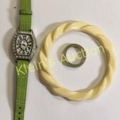 vtg jewelry lot jadeite ring, watch, bangle bracle