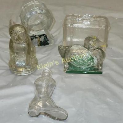 5 antique candy containers glass bulldog++
