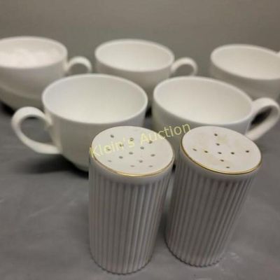 5 Wedgwood porcelain cups & Germany salt & peppers