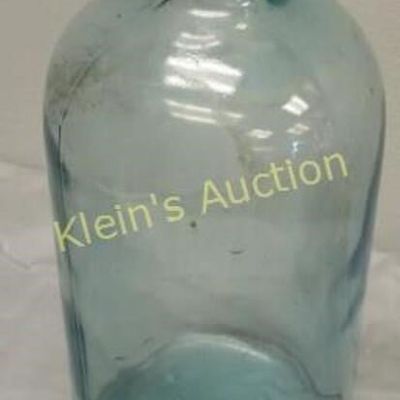 antique aqua glass apothecary bottle 10 1/2"