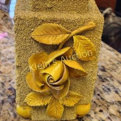 rare sand majolica barbotine style vase
